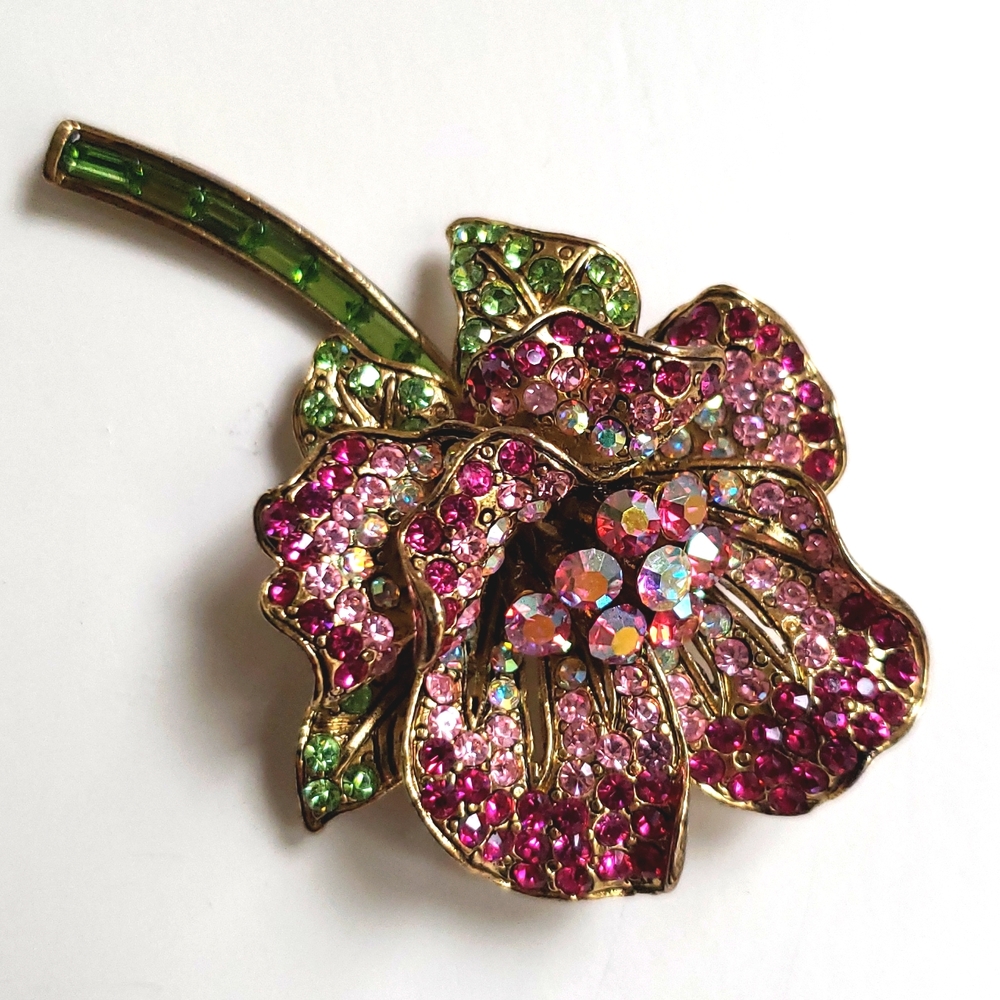 VTG Stunning Rose multicolor Rhinestone Brooch, - Picture 6 of 10